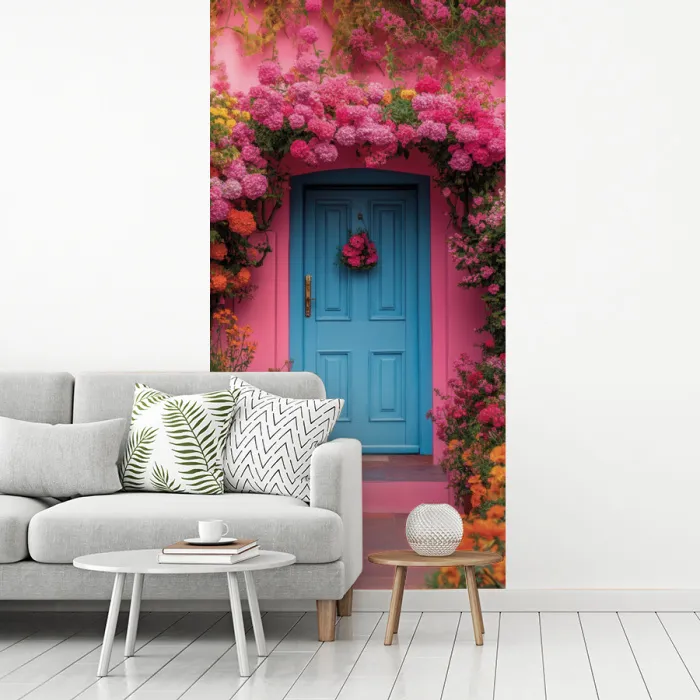 Bloemen - Deur - Roze fotobehang vinyl groot -woonkamer