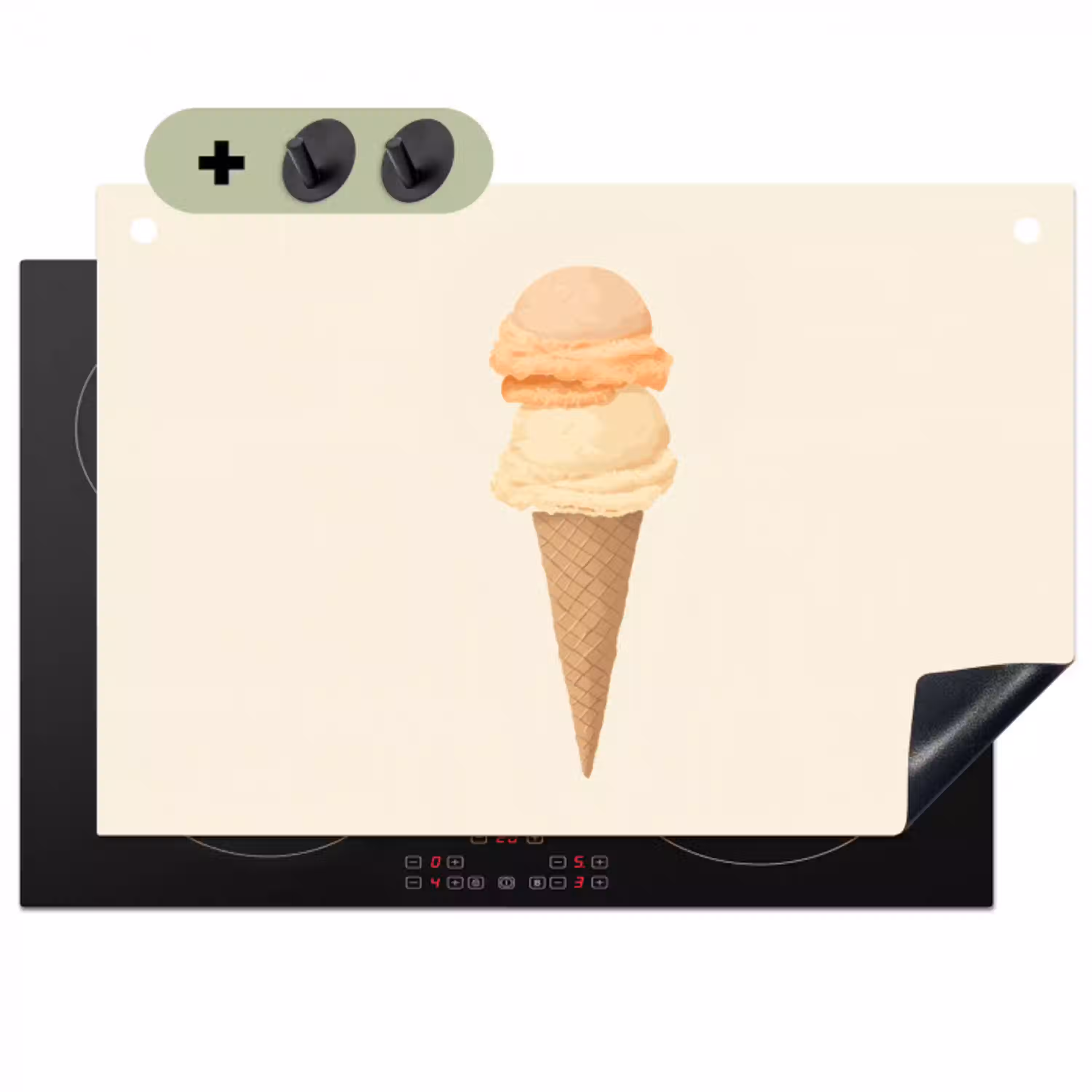 Minimalistisch - Schepijs - Hoorntje - Beige Inductie beschemer met haakjes klein -3d