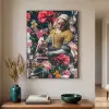 Melkmeisje - Johannes Vermeer - Bloemen - Roze Textielframe zwart klein -sfeer1