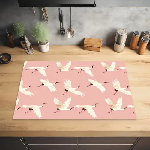 Modern - Kraanvogels - Roze Inductie beschermer vinyl 3mm klein 276 -sfeer5