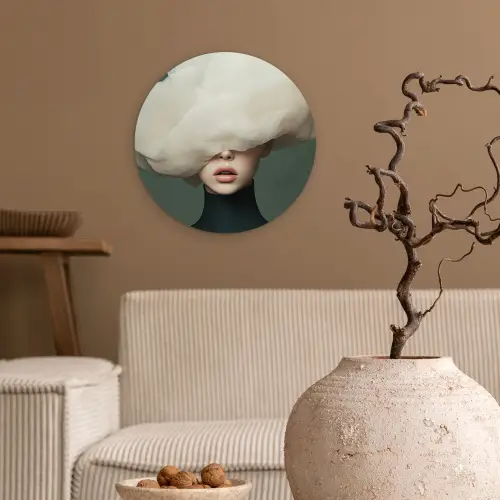 Hoed - Vrouw - Beige Wandcirkel kunststof plaat 5mm dik klein -sfeer1