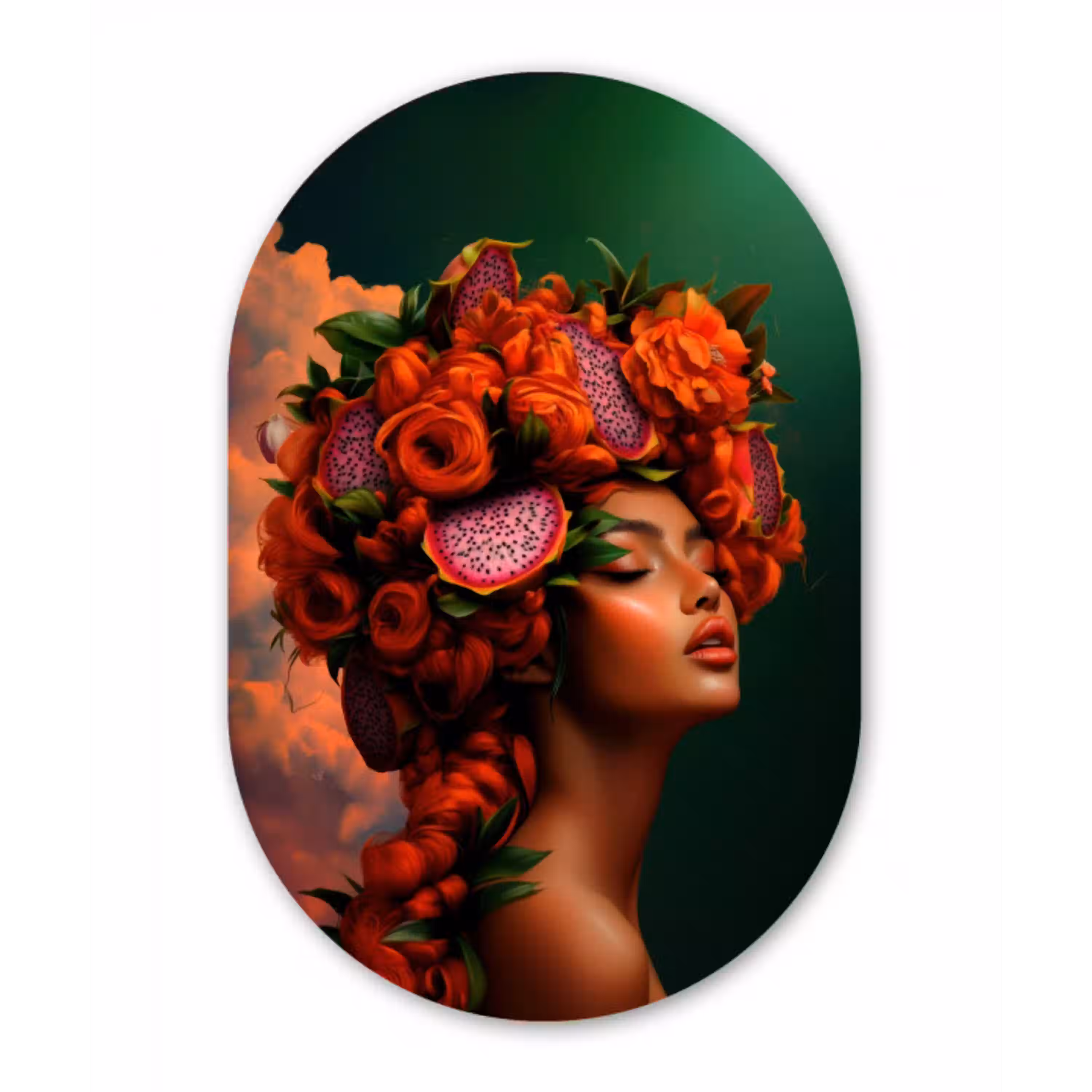 Vrouw - Drankenfruit - Rozen Wandcirkel Ovaal Glas middel -3d