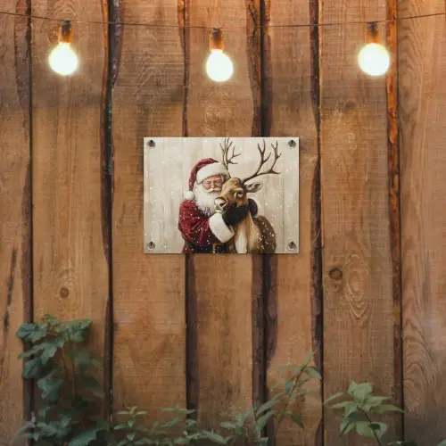 Kerstman - Rendier - Sneeuw - Kleurrijk tuinposter los doek klein -sfeer1