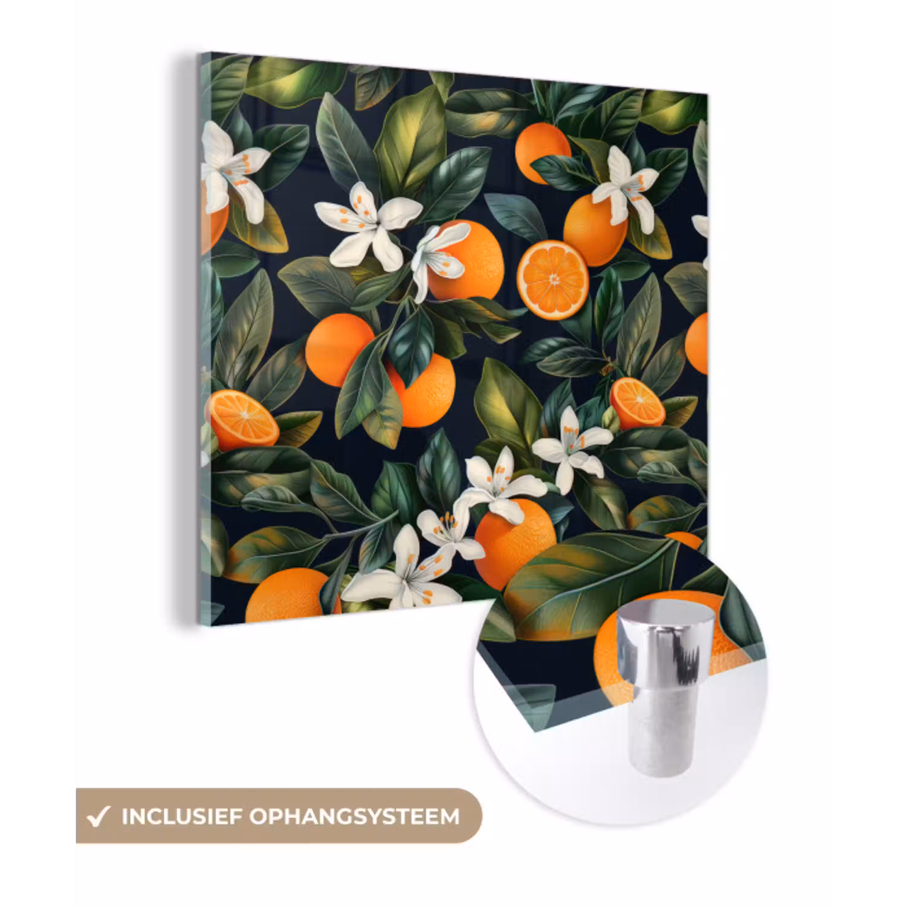 Sinaasappels - Bloesems - Bladeren - Tropisch plexiglas 5mm middel -3d