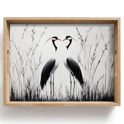 Kraanvogels - Gras - Hartvorm - Zwart Dienblad Rechthoek middel -z3d_shopping