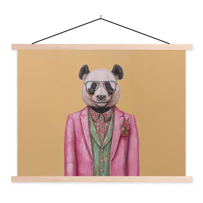 Panda - Pak - Zonnebril - Blauw textielposter latten blank klein -3d