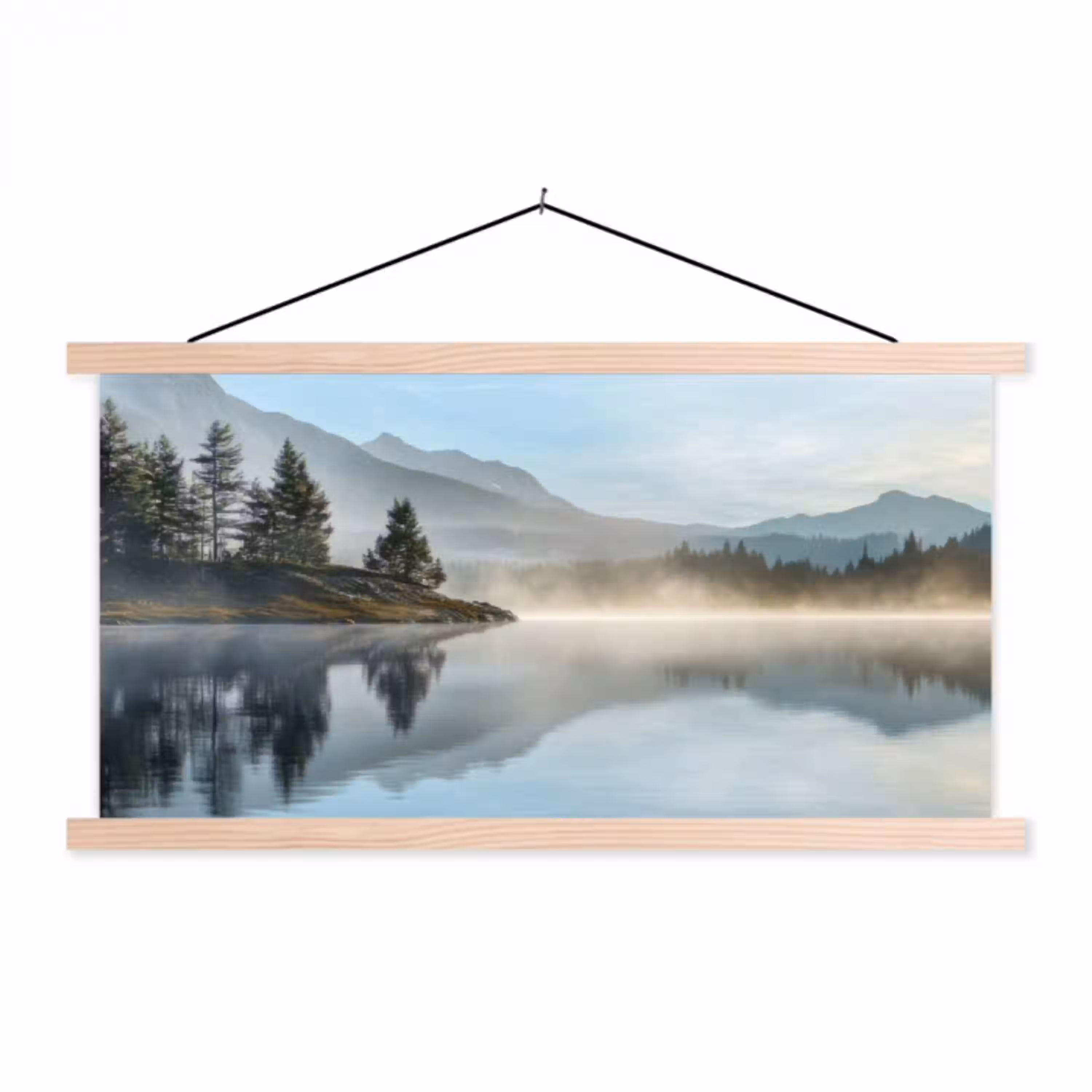 Meer - Mist - Bergen - Landschap textielposter latten blank klein -3d