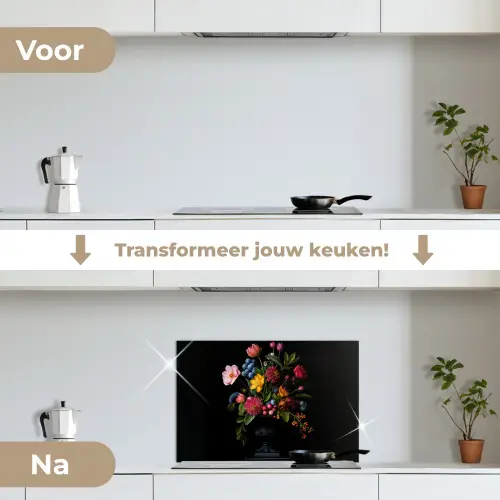 Bloemen - Vrolijk - Vaas keuken achterwand spatscherm klein -voor_na_NL