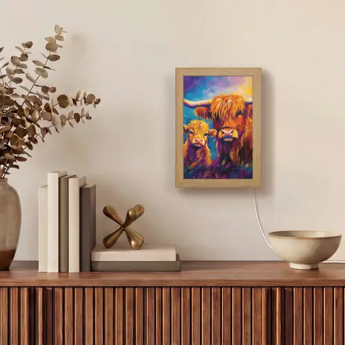 Schotse hooglander - Koeien - Dieren - Kunst Light Box met kabel (Tafellamp) klein -sfeer2