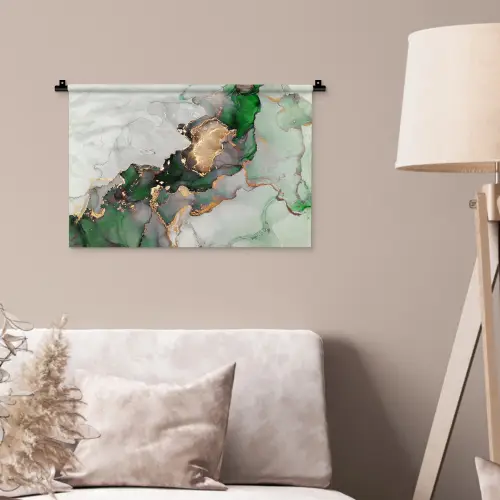 Marmer - Goud - Groen - Luxe Wandkleed katoen klein -sfeer4