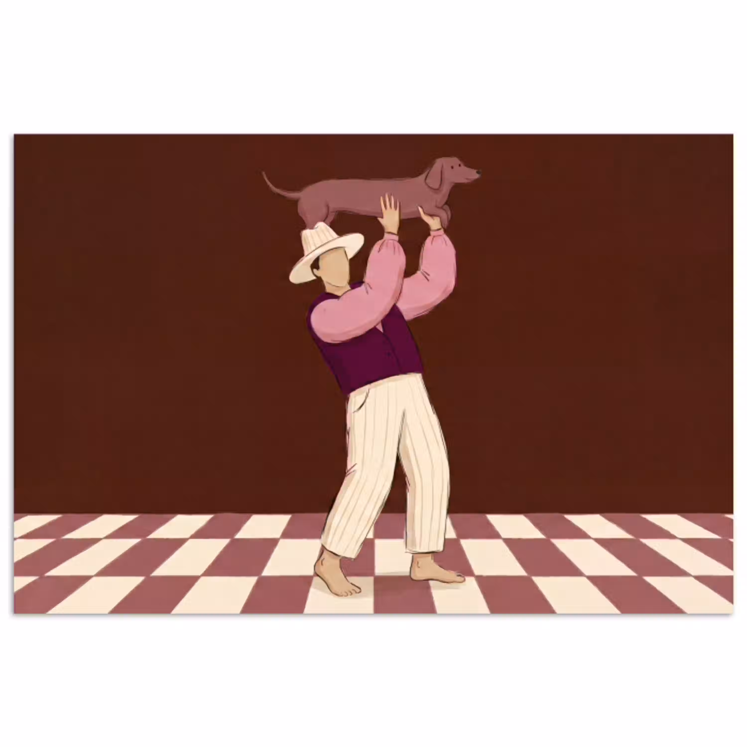 Mens - Hond - Dieren - Abstract - Roze poster papier klein -3d