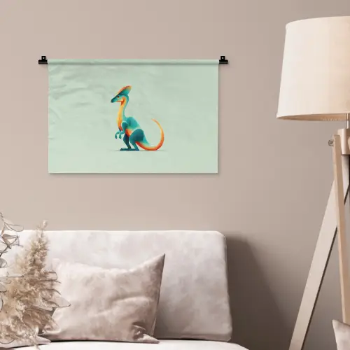 Staart - Dino - Minimalistisch - Blauw Wandkleed katoen klein -sfeer4