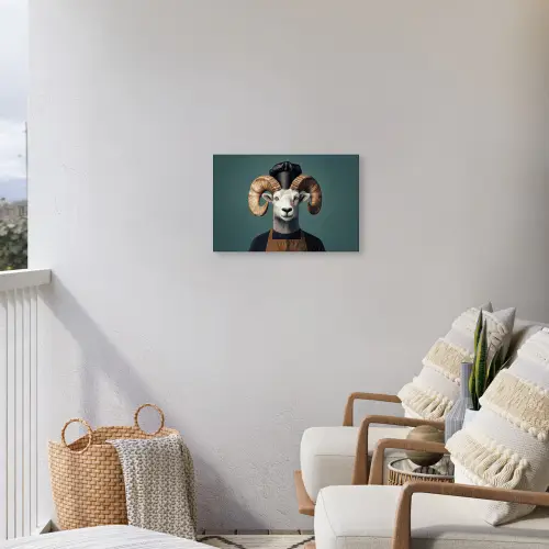 Geit - Hoorns - Kokskleding Tuinposter op houten frame 2 cm dik klein -sfeer1