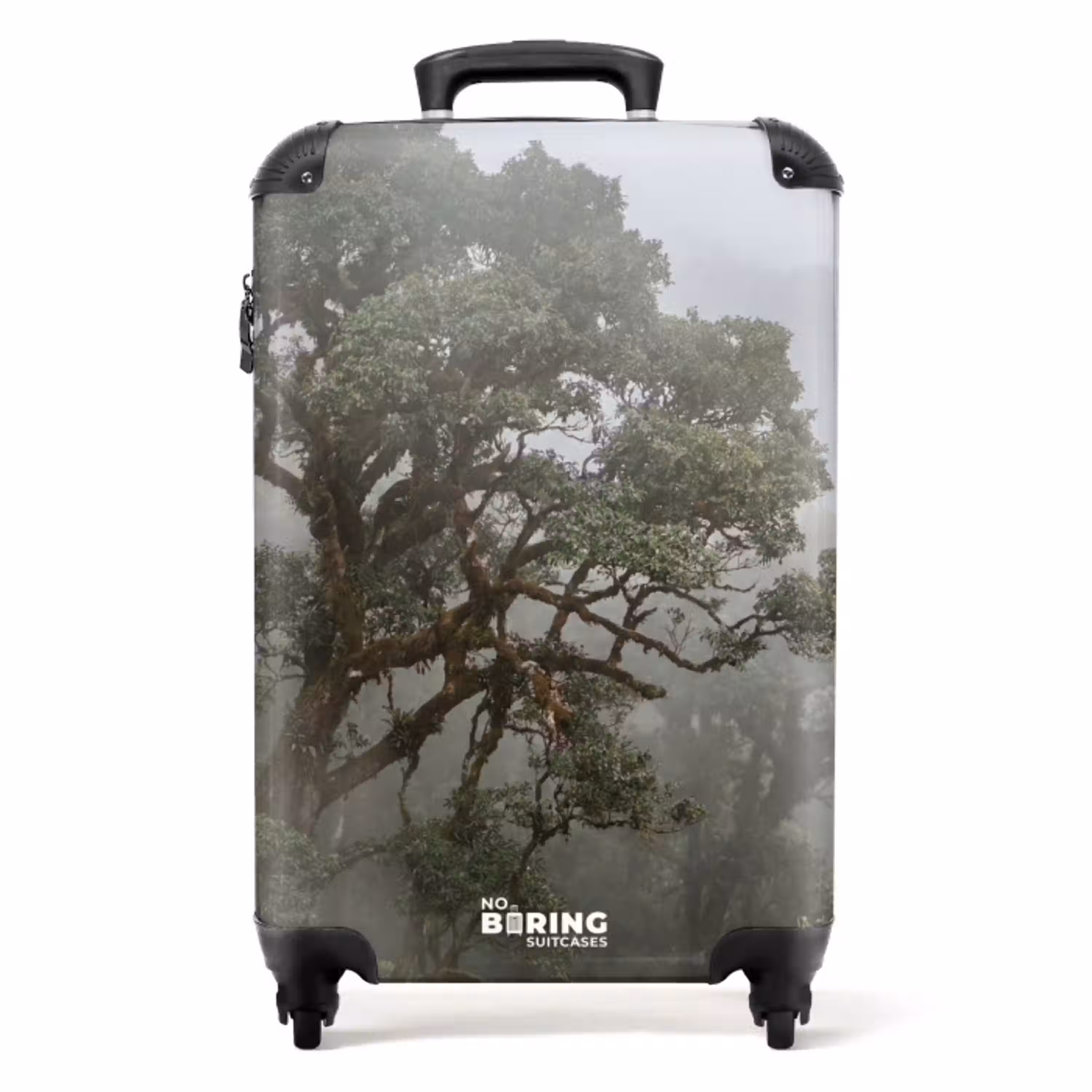 Boom - Mistig - Bos - Groen - Natuur NBS - Handbagage koffer - Volwassenen Unisex middel -productfoto_recht