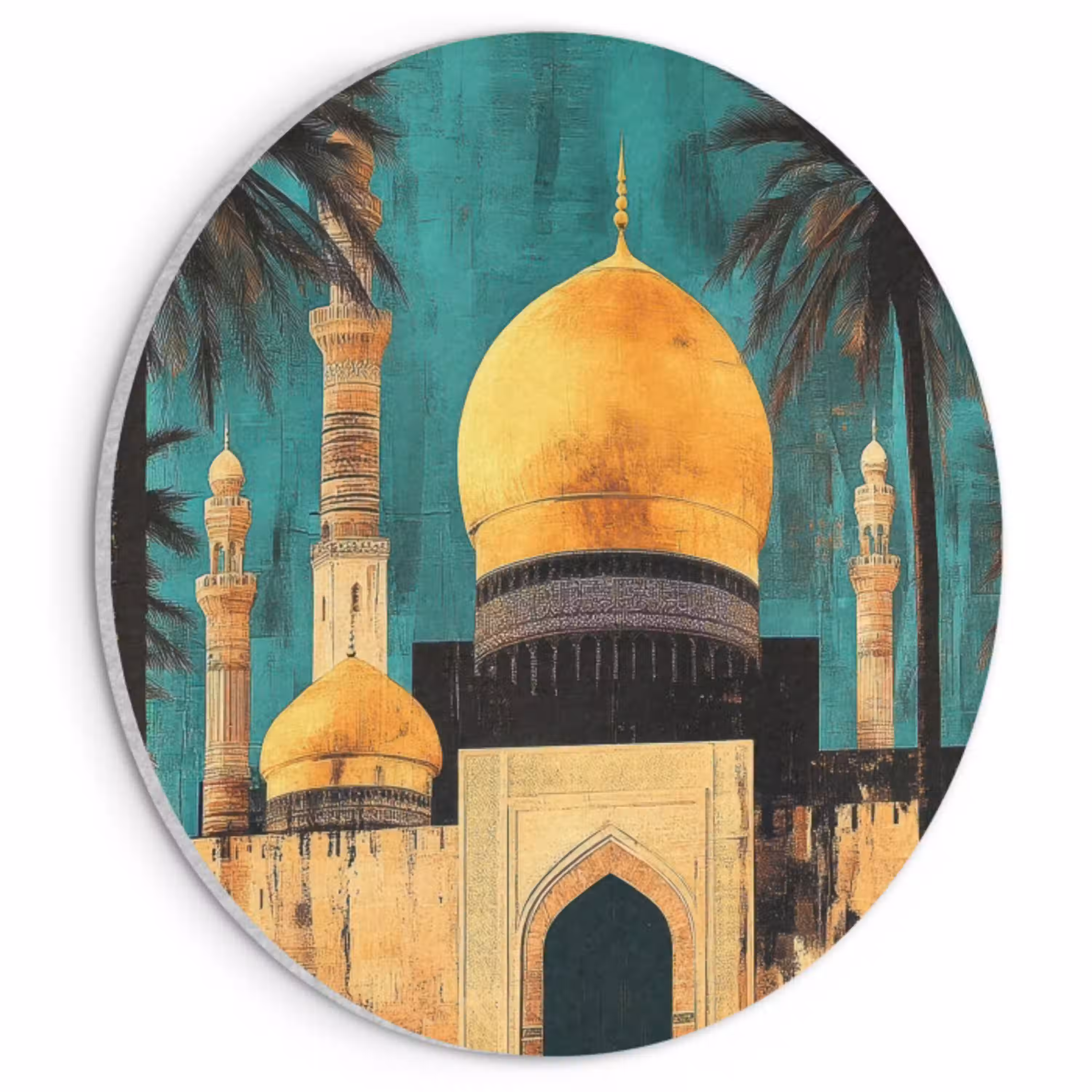 Moskee - Goud - Arabisch - Islamitische Akoestische PET Vilt - Rond klein -3d