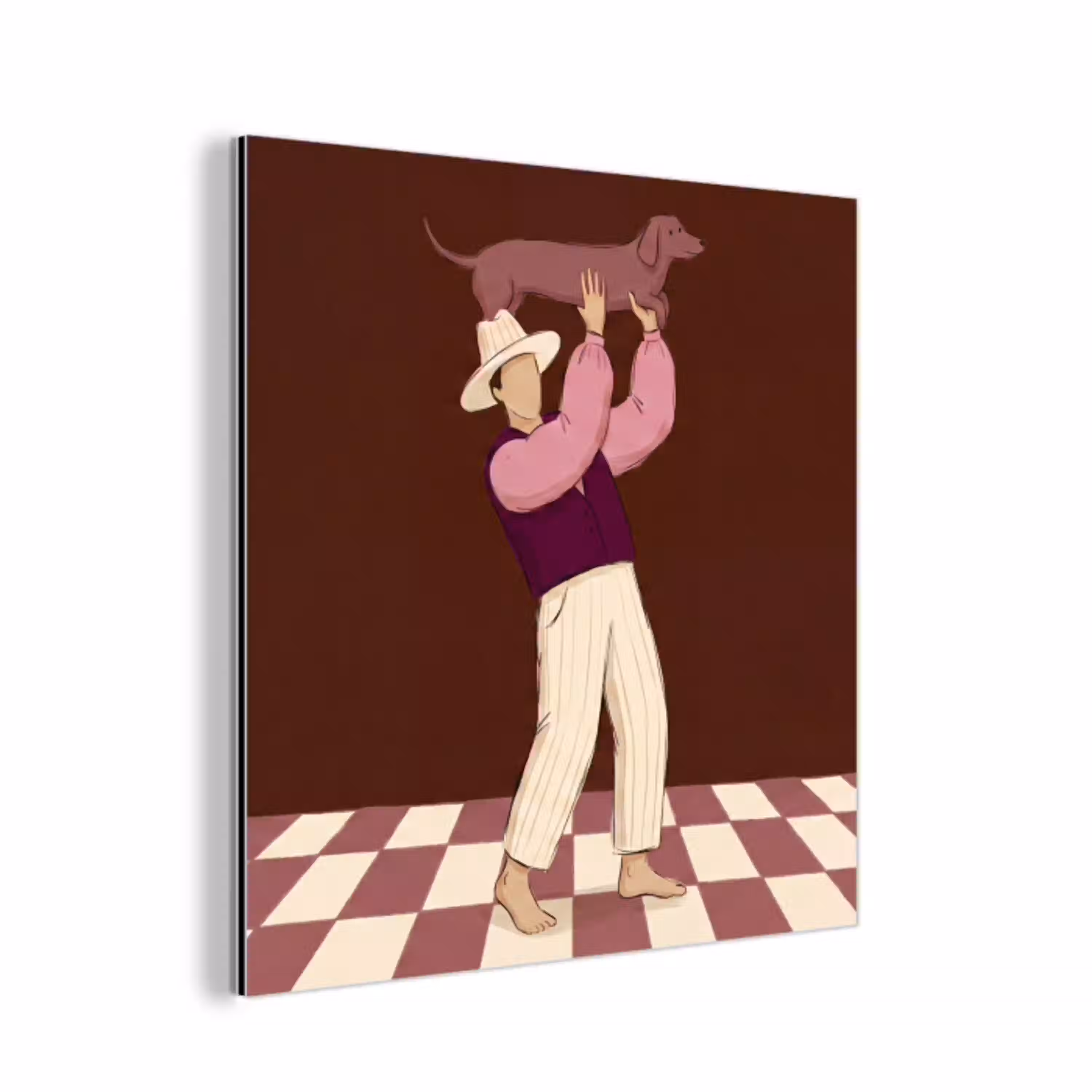 Mens - Hond - Dieren - Abstract - Roze aluminium wit klein -3d