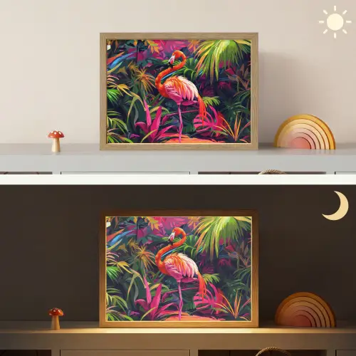 Flamingo - Tropisch - Dier - Bladeren Light Box met batterij (Wandlamp kind) middel -sfeer3_kind