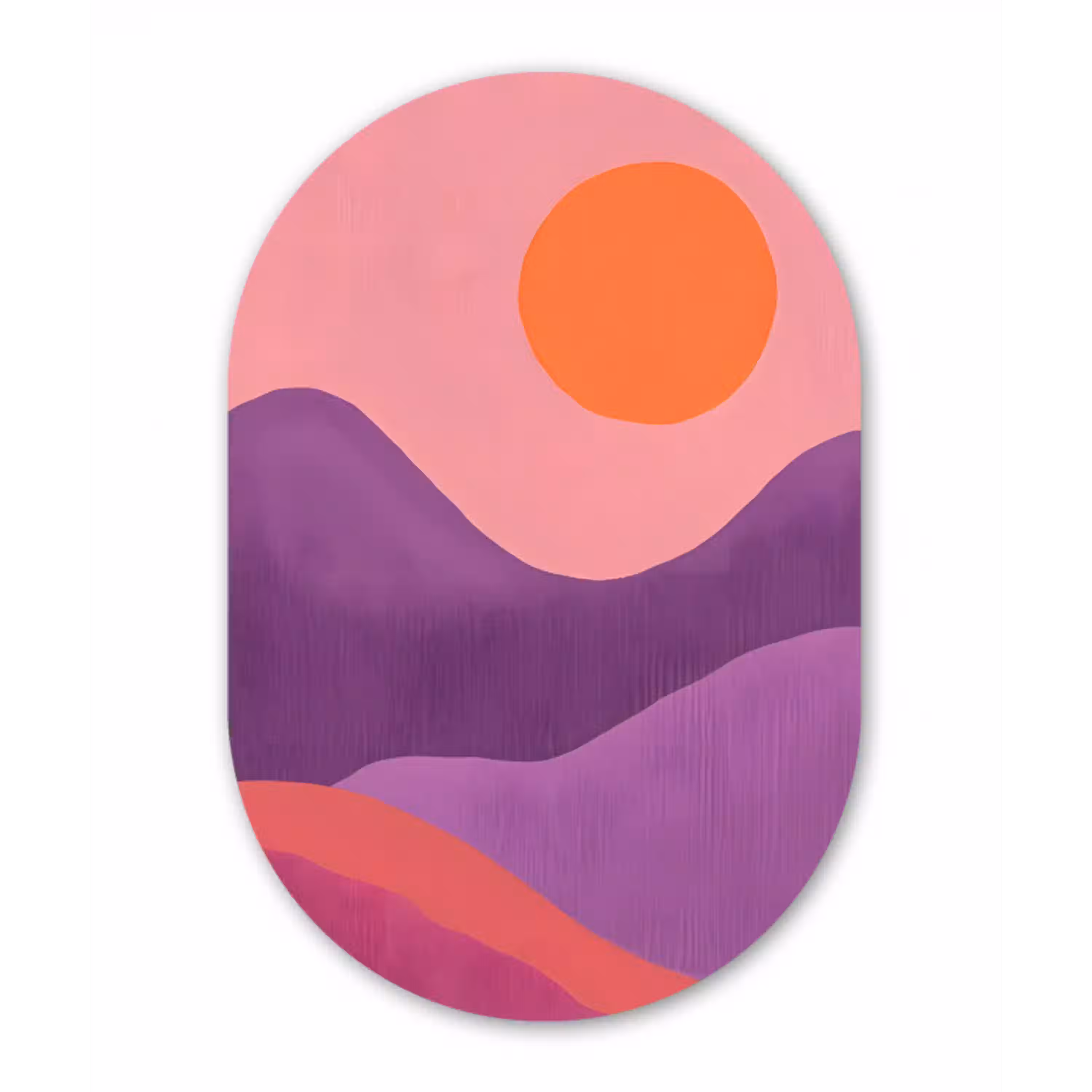 Zon - Heuvels - Paars - Abstract Wandcirkel Ovaal Glas middel -3d