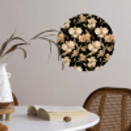 Orchideeën - Lijntekening - Patroon - Beige - Zwart Wandcirkel behangsticker klein 186 -sfeer3