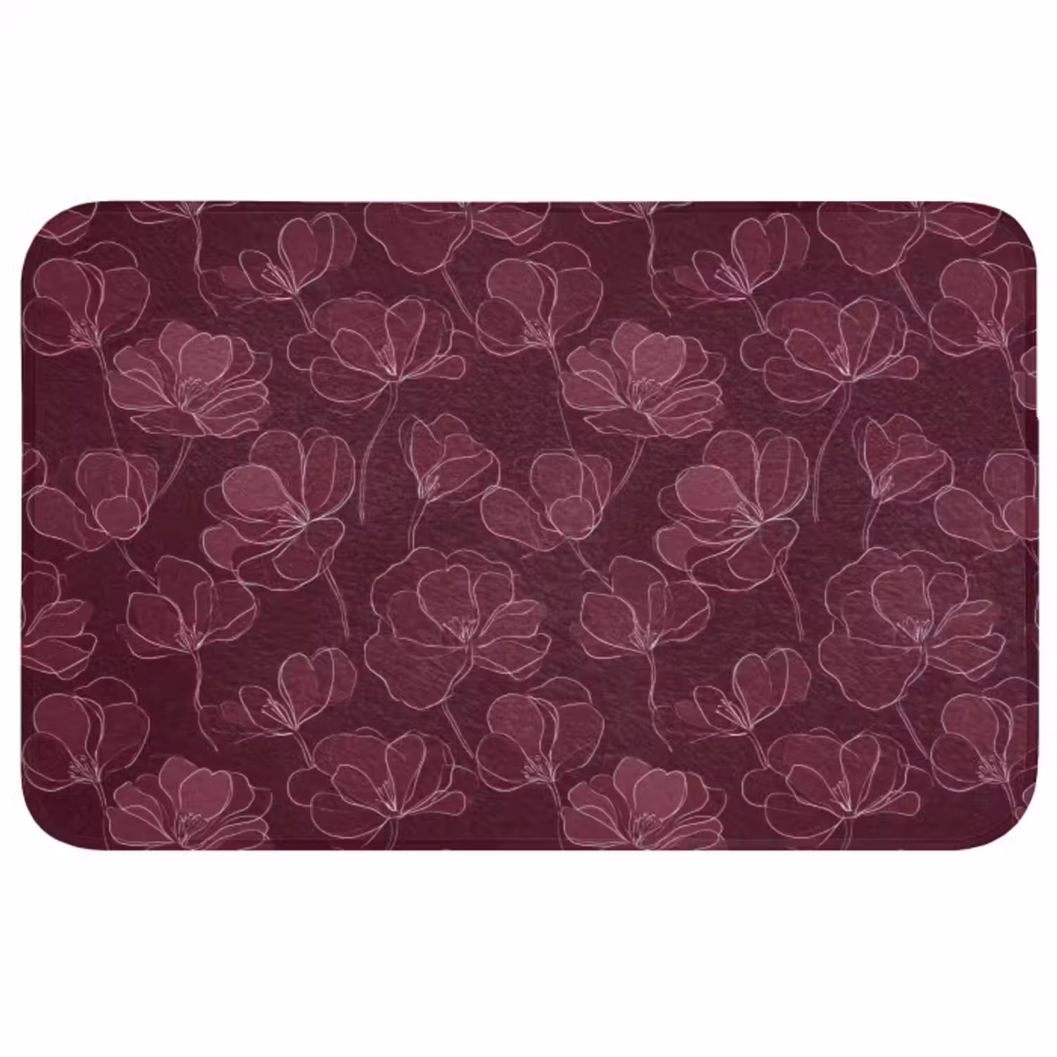 Badmat - Bloemen - Patroon - Bordeauxrood