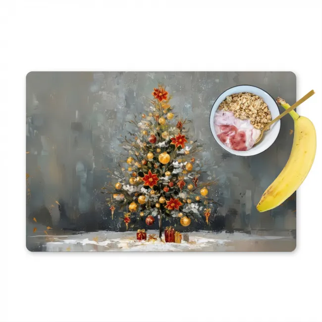 Kerstboom - Cadeaus - Rood - Goud Placemat vinyl groot -zzzproduct_Kitchenyeah-website