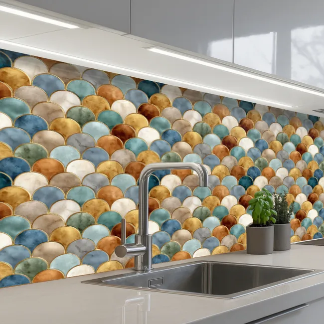 Schubvorm - Aardetinten - Metallic - Glans keuken achterwand 2 middel 871 -3d_schuin