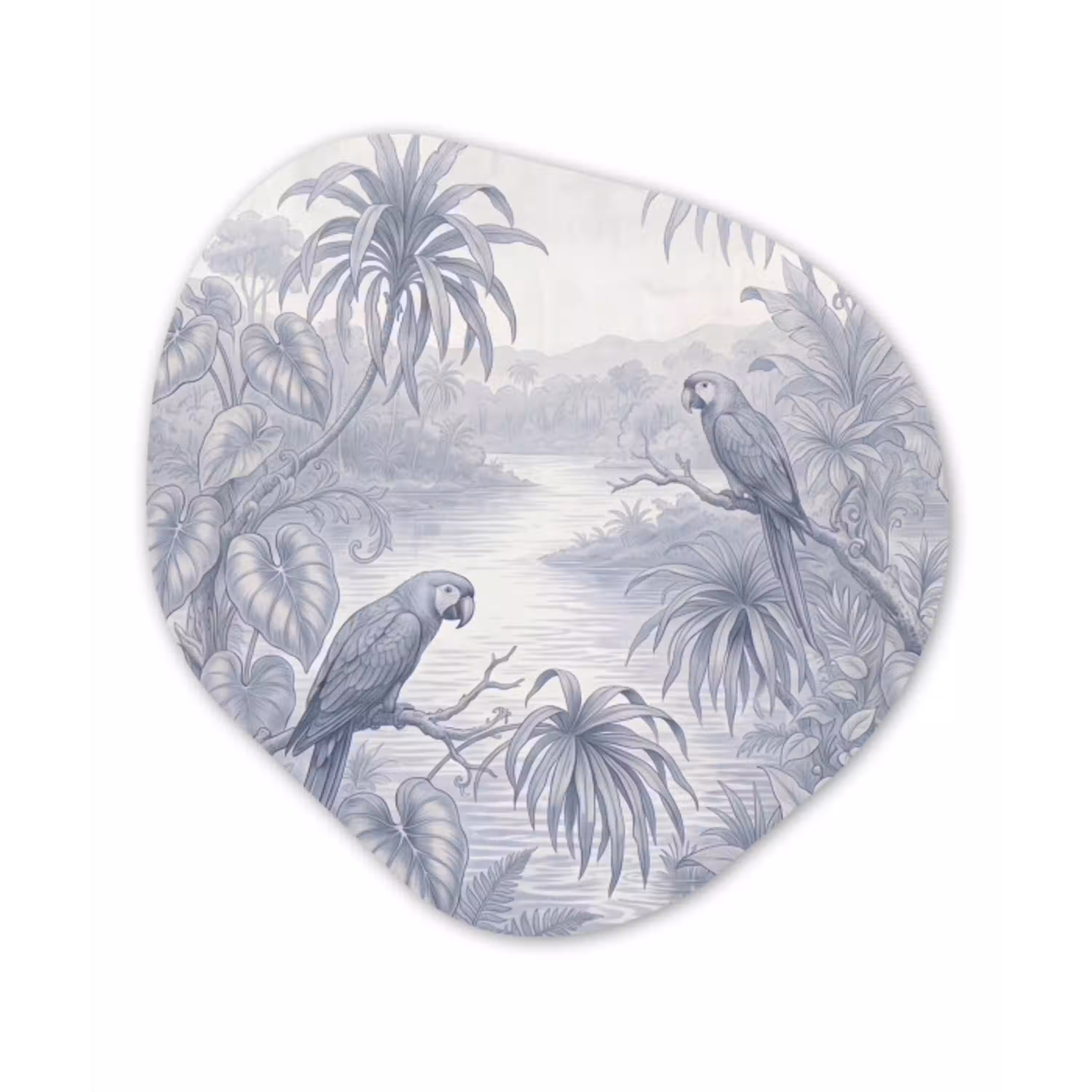 Vogel - Rivier - Tropisch - Illustratie - Blauw Wandcirkel Organisch Aluminium middel -3d