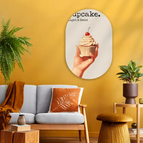 Cupcake - Zoet - Kers Wandcirkel Ovaal Glas middel -sfeer4