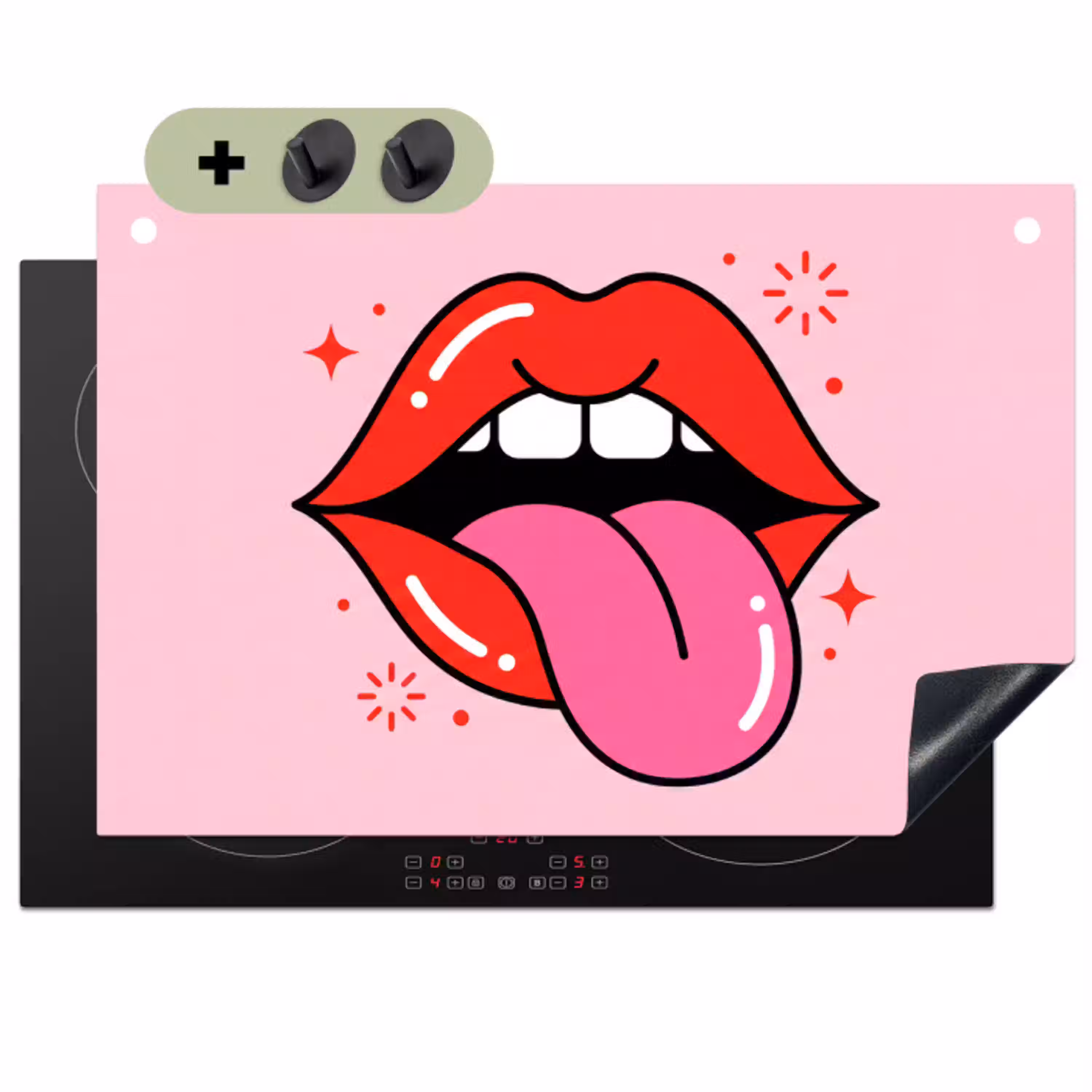 Lippen - Tong - Pop-art - Kleurrijk - Roze Inductie beschemer met haakjes klein -3d