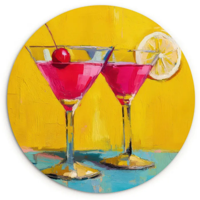Glazen - Cocktail - Citroen - Kers Wandcirkel kunststof plaat 5mm dik klein -3d