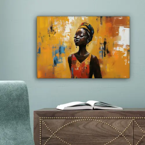 Vrouw - Ogen - Penseelstreken - Geel canvas 2cm klein -sfeer4