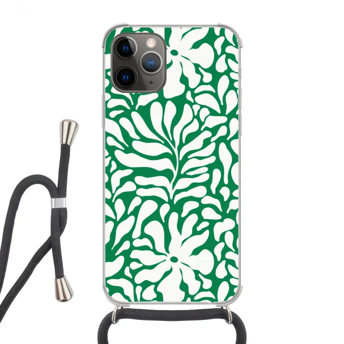 Bloemen patroon - Groen - Wit - Print Hoesje iPhone 12 Pro met koord klein -3d