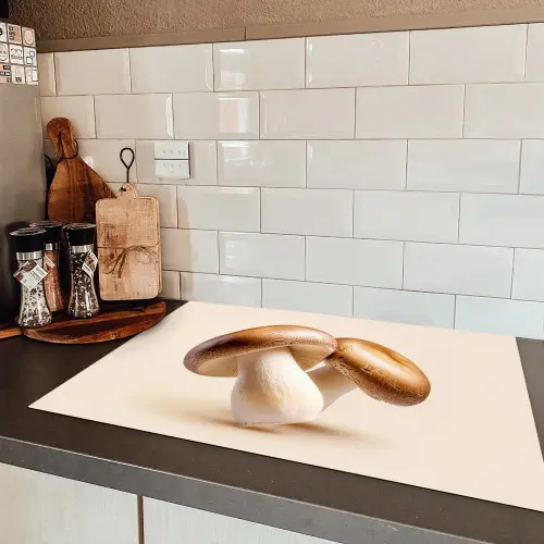 Champignons - Zacht - Beige Inductie beschermer vinyl 3mm klein -sfeer3
