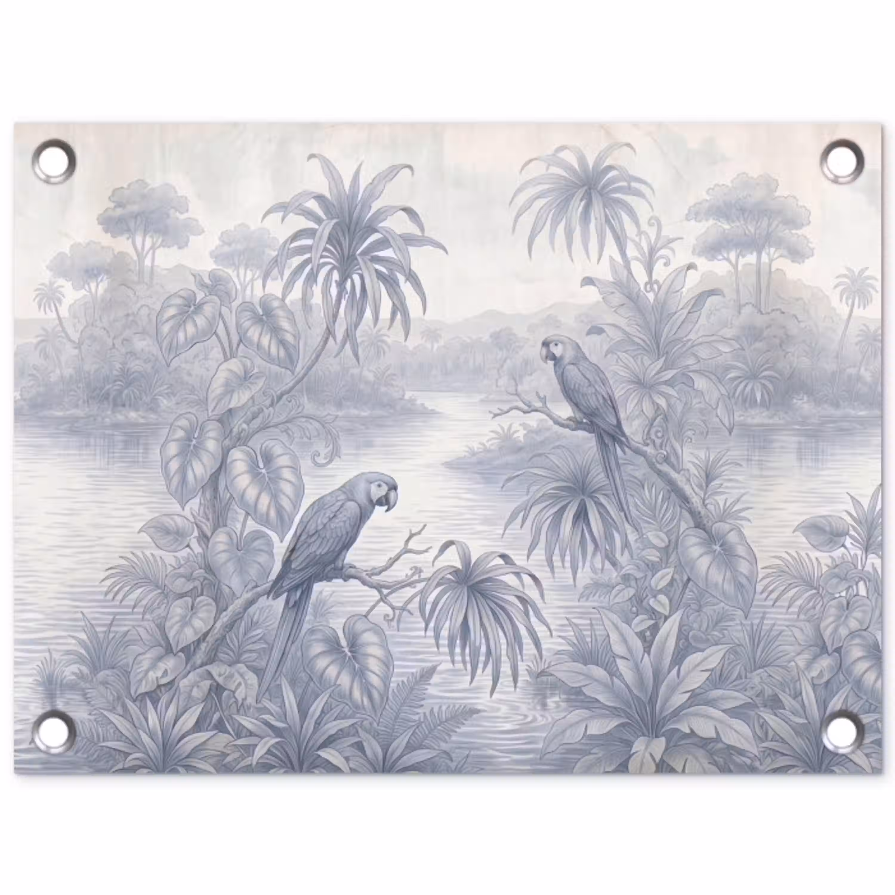 Vogel - Rivier - Tropisch - Illustratie - Blauw tuinposter los doek klein -3d