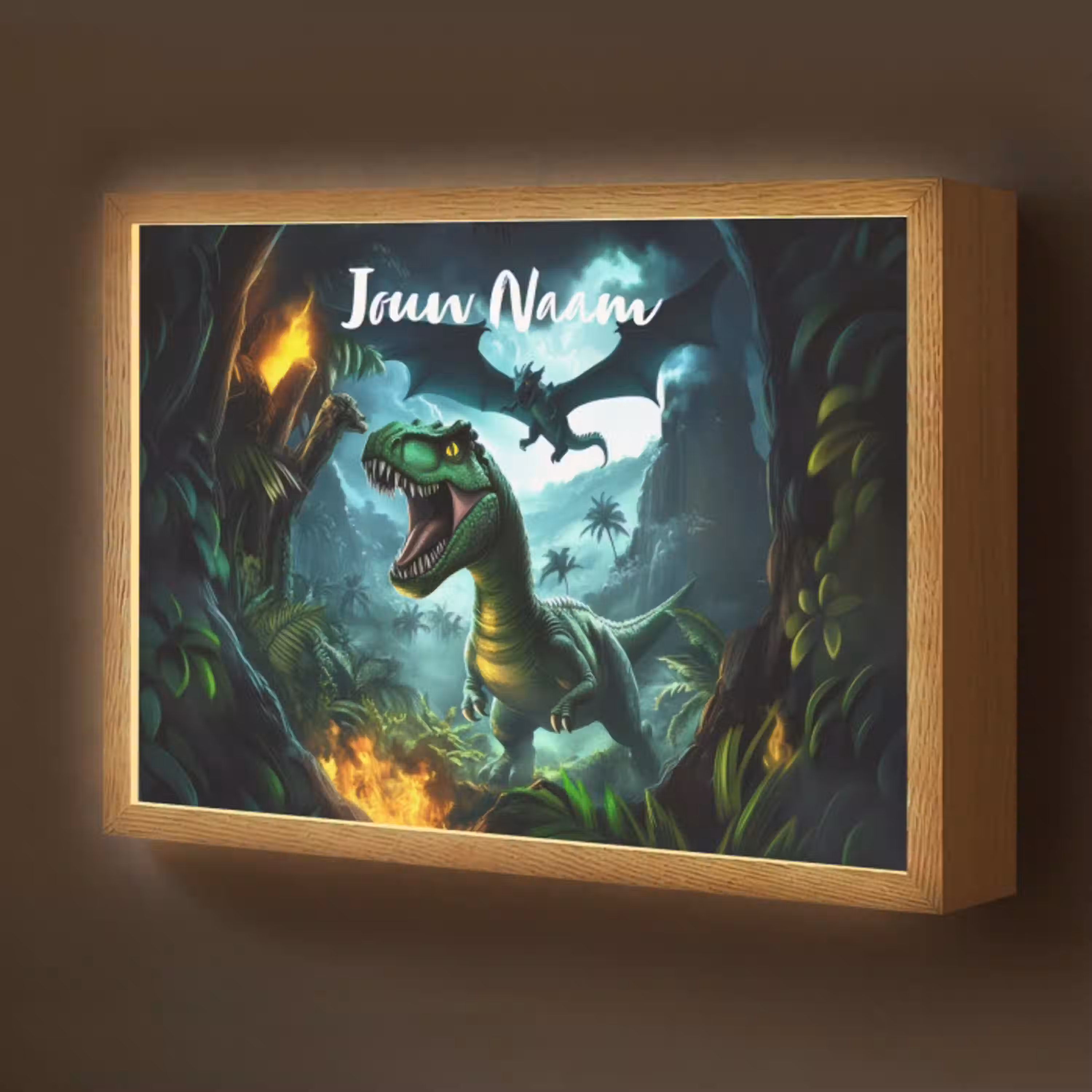 Dinosaurus - Draak - Jungle - Groen Light Box met batterij (Wandlamp kind) middel -z3d_website