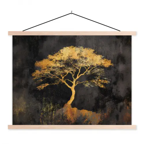 Boom - Schilderij - Goud - Abstract textielposter latten blank klein -3d