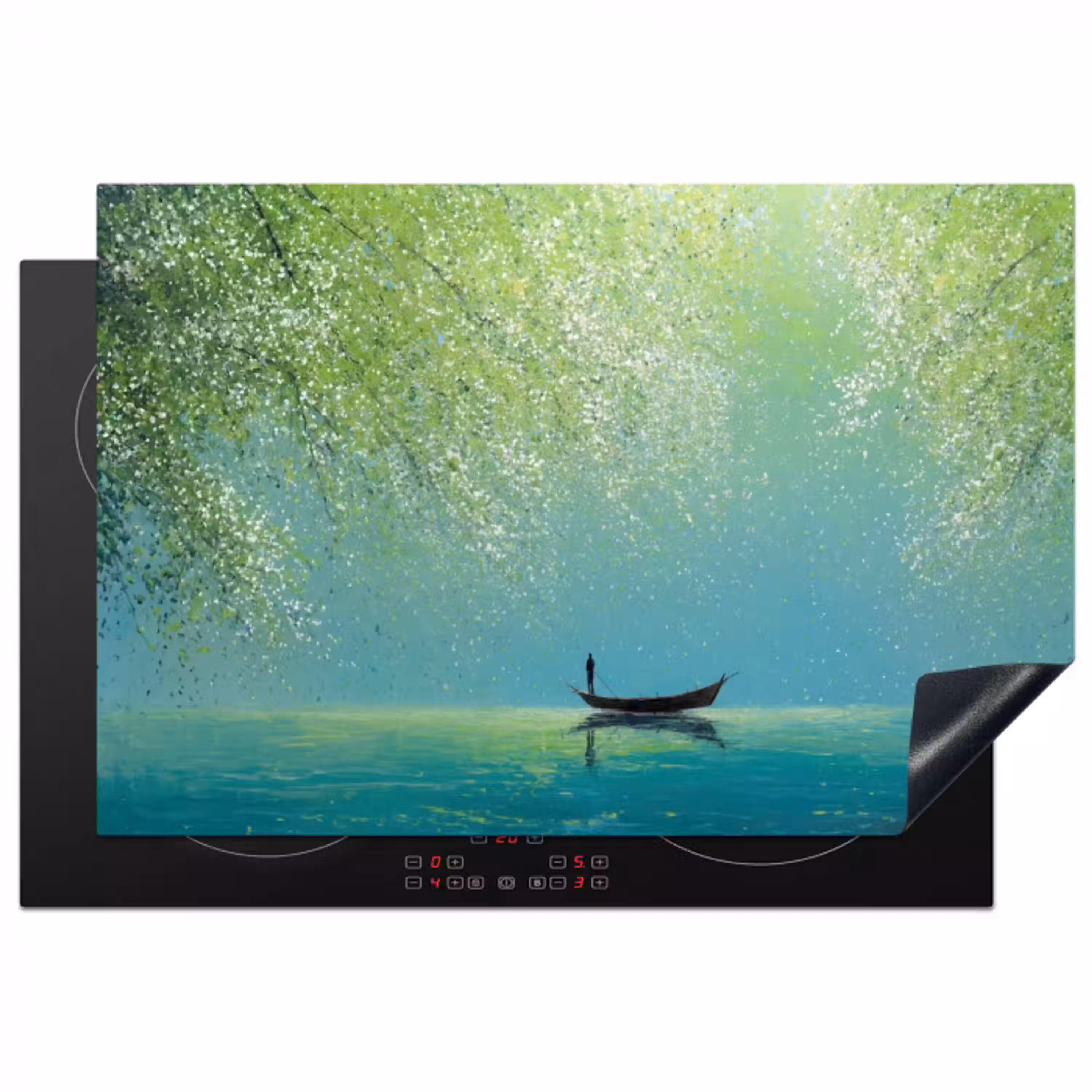 Bootje - Water - Bladeren - Bloesems Inductie beschermer vinyl 3mm klein -3d