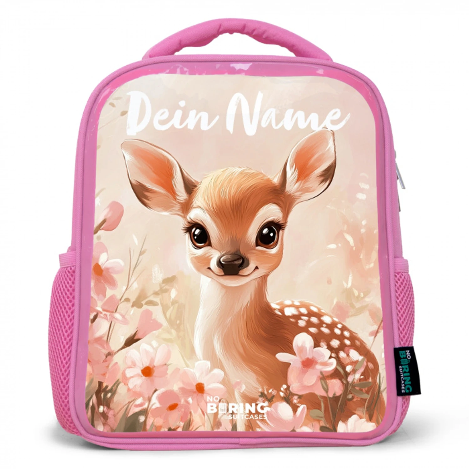 Hertje - Bloemen - Stippen - Roze Kinderrugzak - Roze middel -3d