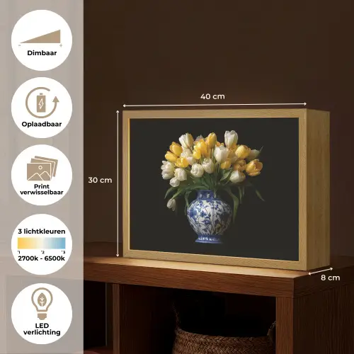 Geel - Tulpen - Vaas - Bloemen Light Box met batterij (Wandlamp) middel -USP_websiteoverzichtNL