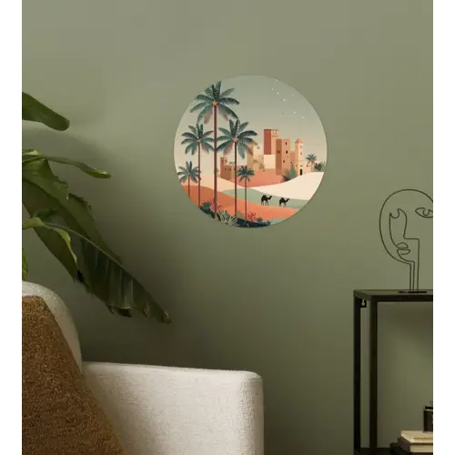 Nachtlandschap - Kamelen - Sterren - zandduinden Wandcirkel behangsticker klein -sfeer2