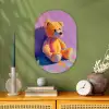 Teddybeer - Schaduw - Penseelstreken - Paars Wandcirkel Ovaal Forex klein -sfeer2