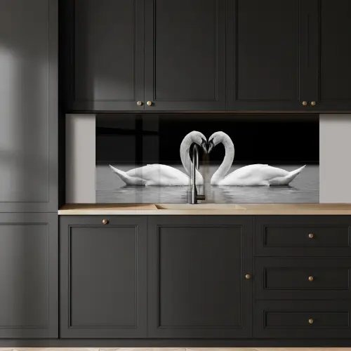 Zwanen - Hart - Zwart - Wit keuken achterwand 2 middel -sfeer1