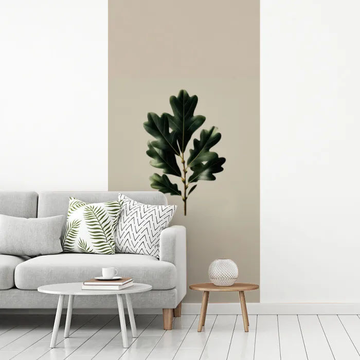 Eikenbladeren - Beige - Groen - Golvende randen fotobehang vinyl groot -woonkamer