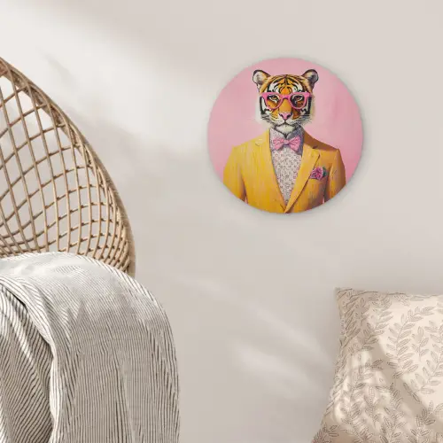 Tijger - Bril - Geel - Jasje Wandcirkel plexiglas klein -sfeer5