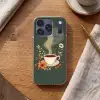 Kop - Bloemen - Groen - Koffie Telefoonhoesje iPhone 17 Pro klein -sfeer1