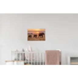 Olifanten - Savanne - Zonsondergang - Afrika - Warm Muursticker klein -kinderkamer