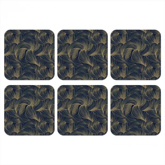 Abstract - Lijnen - Blauw - Goud onderzetter kurk middel 366 -3d