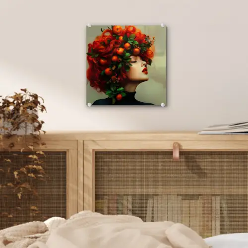 Vrouw - Appels - Rood - Bladeren plexiglas 5mm klein -sfeer4