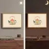 Oranje - Theepot - Bloemen - Bladeren Light Box met batterij (Wandlamp) middel -sfeer3