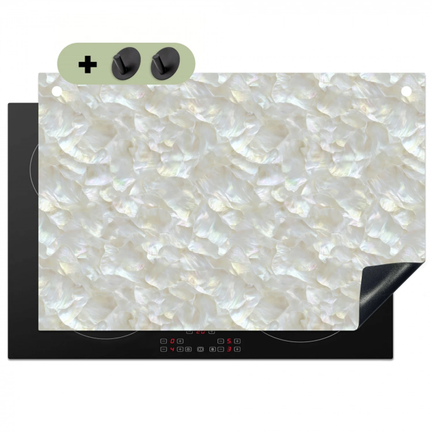 Parelmoerglans - Wit - Schelp Inductie beschemer met haakjes klein 777 -3d